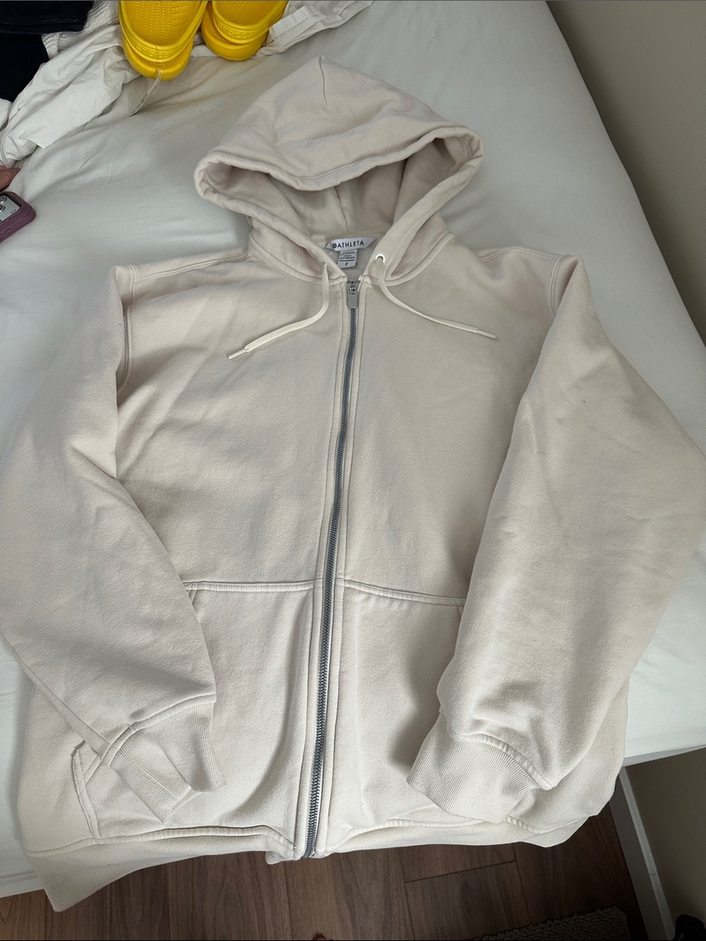 Athleta Womens Cream Full-Zip Hoodie
